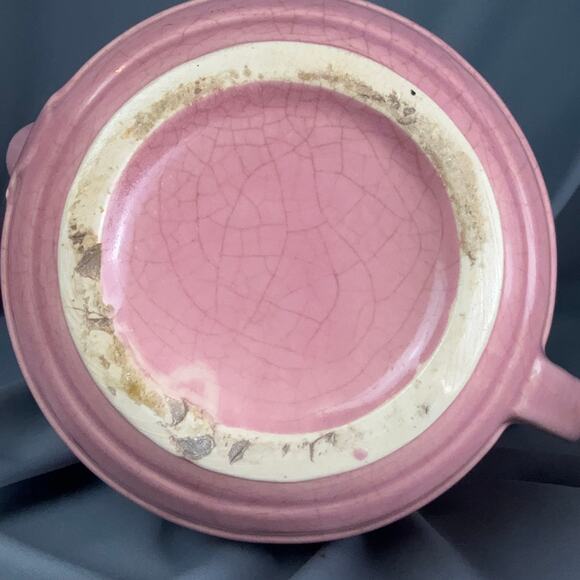 Vintage Pink Pottery Teapot Ribbed Ringware Style 1930s Art Deco 7.5x6.5 - Picture 8 of 8